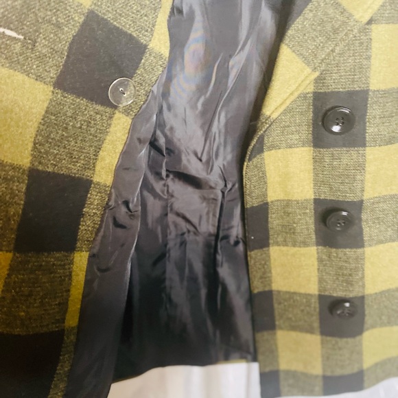 Ladies ArmyGreen/Black Plaid Short Coat Jacket - Picture 4 of 6